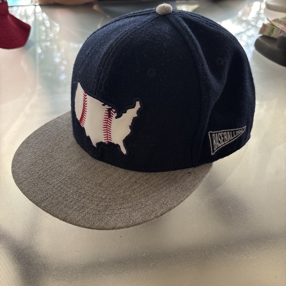 Baseballism Brand America Flag USA Hat Size 7 1/2 Fitted Navy Blue Gray Baseball